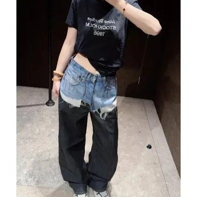 Acne Studios 1981 条纹阔腿牛仔裤 黑色｜1件