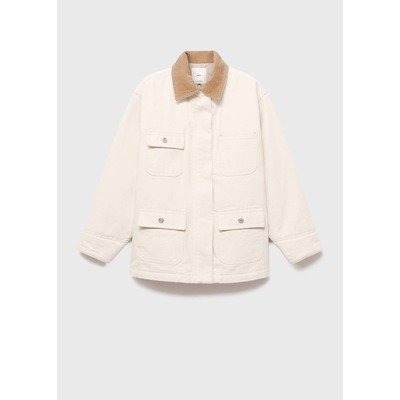 Mango Outlet 奶白牛仔布灯芯绒领派克大衣|1件