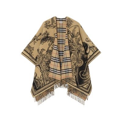 Burberry 双面羊毛骑士图案披肩 米棕色|尺码OS