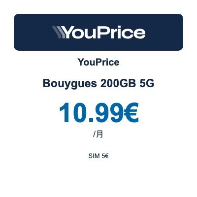 YouPrice Bouygues 200GB 5G|10.99€/月