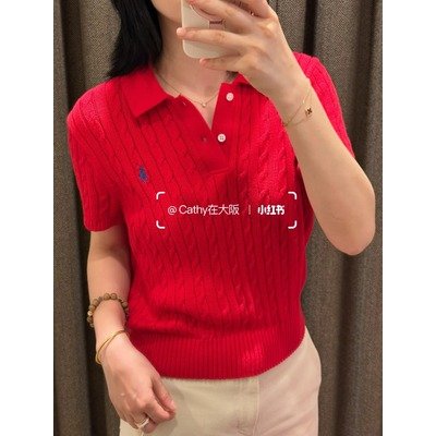 女童棉质迷你麻花Polo衫｜Red S