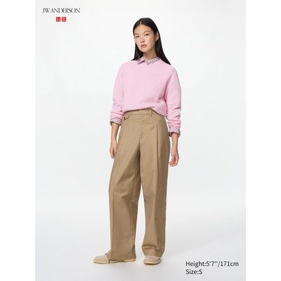 JWA 女款米色褶饰Chino裤