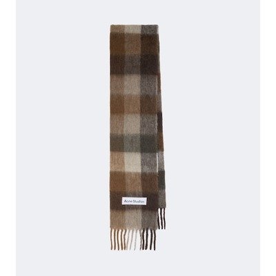 Acne Studios 格纹羊驼毛羊毛混纺围巾(棕色)