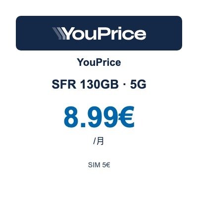 YouPrice SFR 130GB 5G|8.99€/月