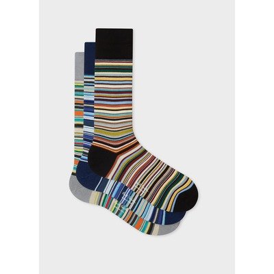 Signature Stripe三双装袜子