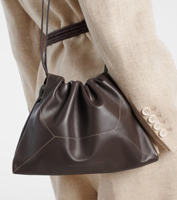 Brunello Cucinelli Mini 皮革斜挎包 棕色