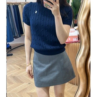 女童棉质麻花短袖针织衫｜RL Navy / Nevis S
