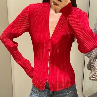 COS 提花百褶开衫|红色|1353784005