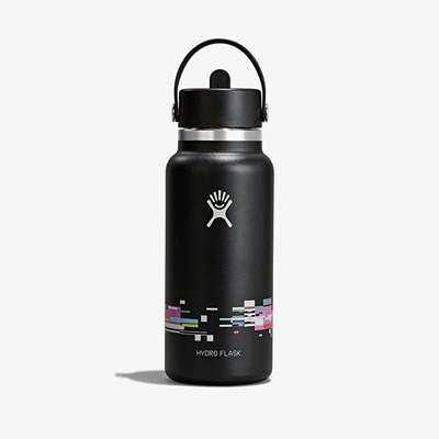 Hydro Flask 946ml 宽口吸管盖瓶 Glitch Black 闪屏黑
