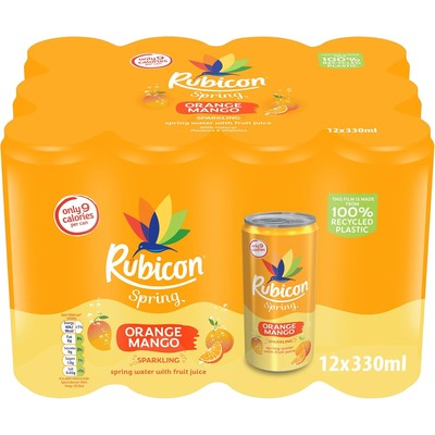 【史低价】Rubicon橙芒果气泡水330ml×12罐£5,每罐9卡