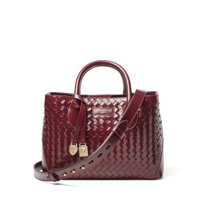 Midi London Tote 梅洛酒红编织皮革