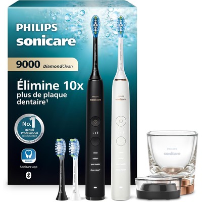飞利浦 Philips Sonicare DiamondClean 9000 声波电动牙刷 双支装(黑色+白色)
