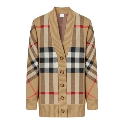 Burberry 格纹羊毛混纺开衫 米色 S