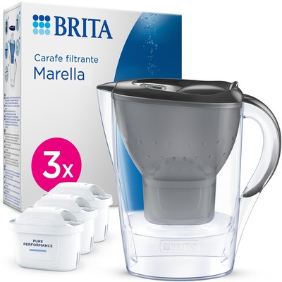 BRITA Marella 滤水壶 2.4L 灰色 + 3 只 MAXTRA PRO Pure Performance 滤芯