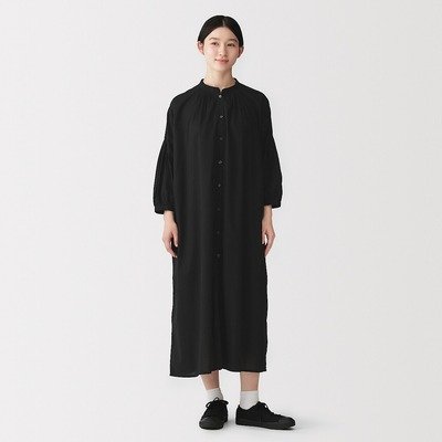 女士有机棉褶裥七分袖连衣裙