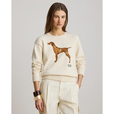 Ralph Lauren 女款奶油色维兹拉犬嵌花毛衣