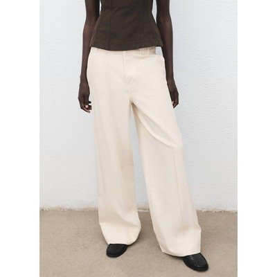 Mango Outlet米白宽缝牛仔裤