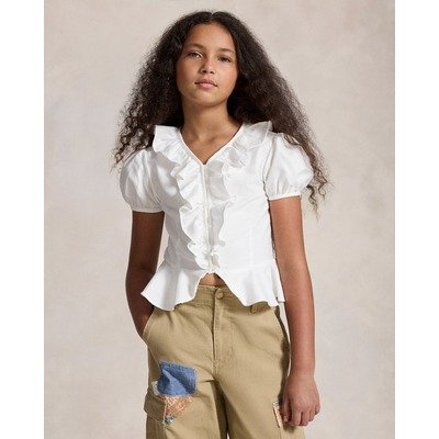 Ralph Lauren 女童白色荷叶边泡泡袖衬衫