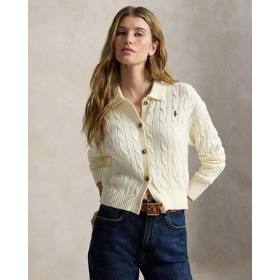 Ralph Lauren 女款奶油色Polo领麻花开衫