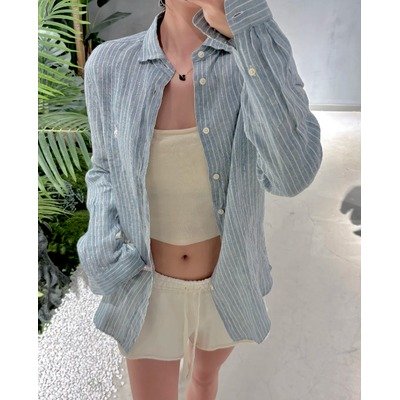 男童条纹Big Shirt衬衫｜#6883 Blue Multi S