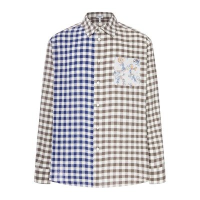 LOEWE 拼接格纹法兰绒衬衫