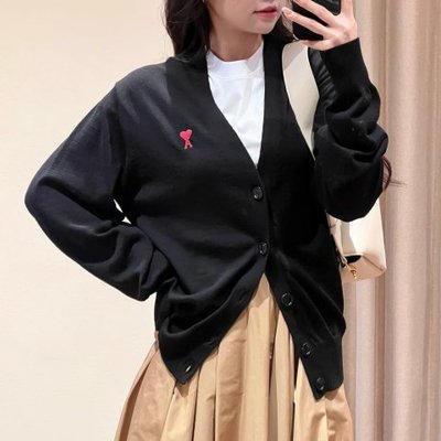 AMI Paris V 领爱心开衫 黑色 S/L/XL