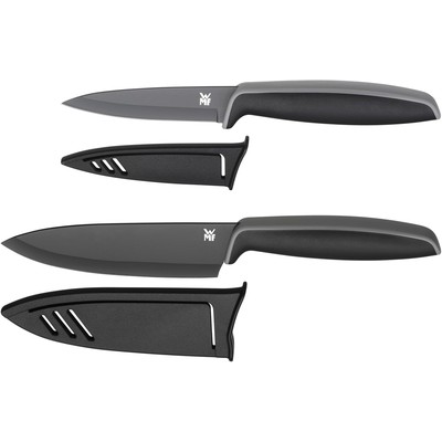 福腾宝 WMF Touch 刀具 2 件套（13cm 主厨刀 + 9cm 多用刀，各配刀套），黑色