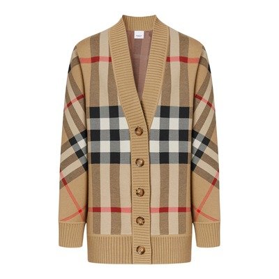 Burberry格纹羊毛混纺V领开衫 S