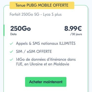 Lycamobile 250GB 5G｜8.99€/30天