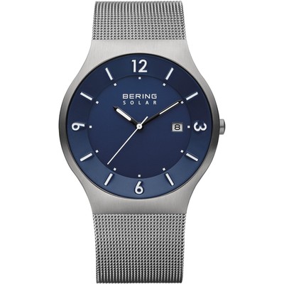 Bering 14440-007 太阳能男士手表 40mm 灰色表壳 蓝色表盘 米兰表带