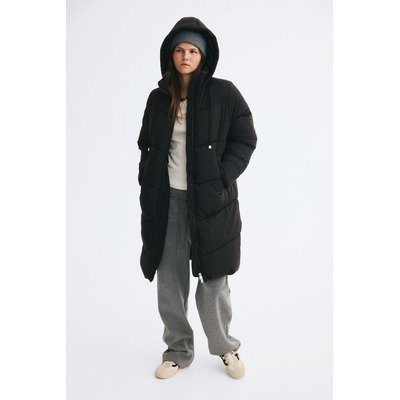 H&M黑色连帽长棉服