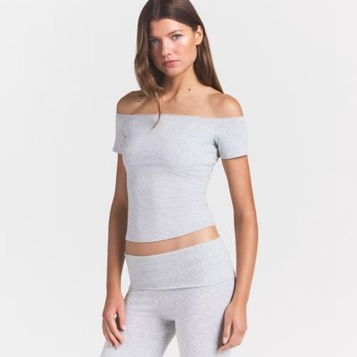 SKIMS Cotton Jersey 一字肩上衣 · 浅灰