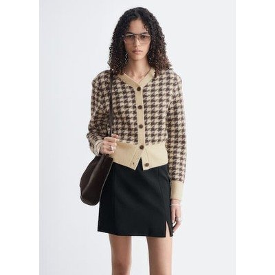 Cardigan en mohair mélangé à motif jacquard - Crème/Brun