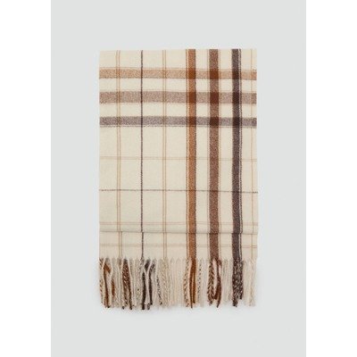 格纹流苏围巾（米白色）