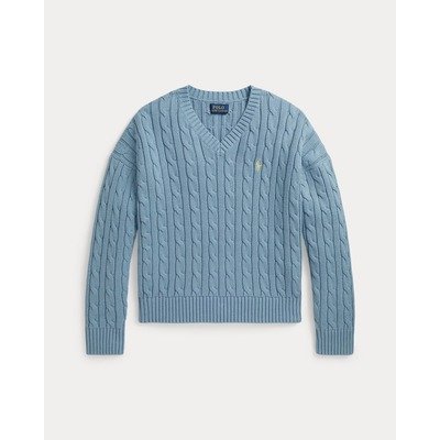 Ralph Lauren 女童浅蓝色V领麻花毛衣