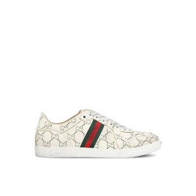 Gucci Leather Sneakers With Allover Gg And Web Band