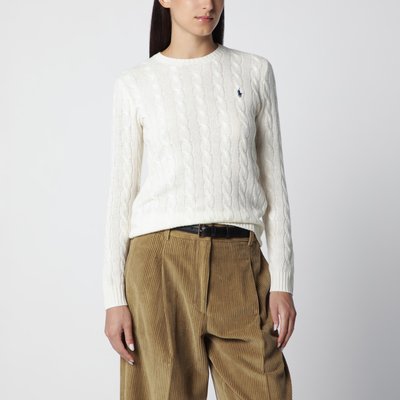 POLO RALPH LAUREN 奶油色羊毛羊绒绞花针织衫